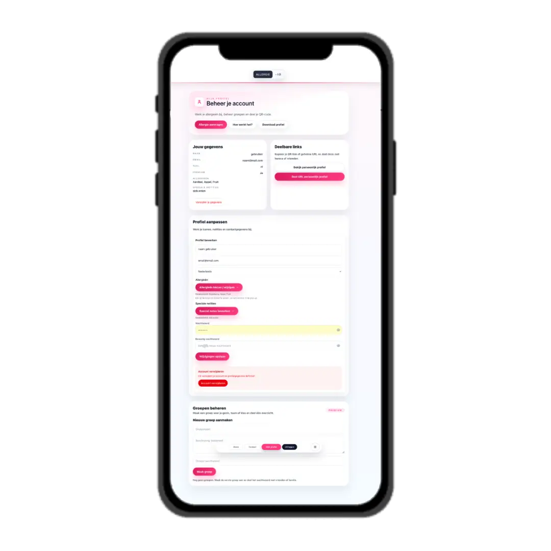 iPhone met het Allergie-ID beheeraccount