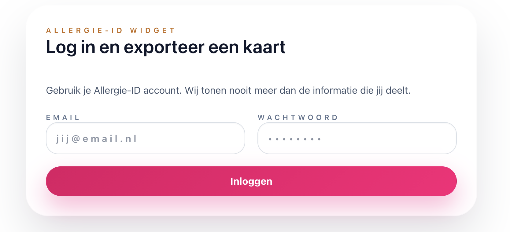 Voorbeeld van inloggen via de Allergie-ID widget